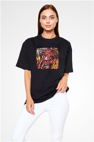 Demolition Hammer Baskılı Unisex Siyah Oversize Tişört