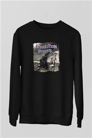 Demolition Hammer Baskılı Unisex Siyah Sweatshirt