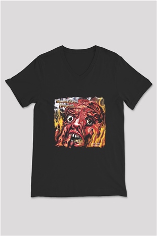 Demolition Hammer Baskılı Unisex Siyah V Yaka Tişört