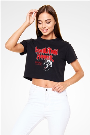 Demolition Hammer Siyah Crop Top Tişört