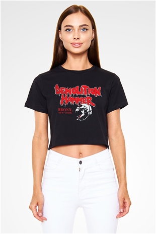 Demolition Hammer Siyah Crop Top Tişört