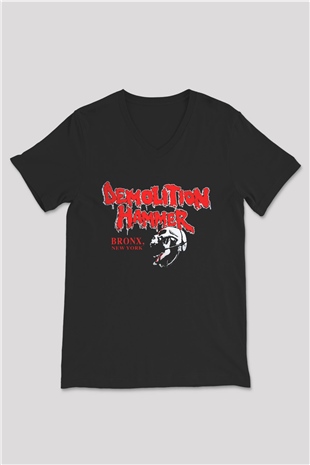 Demolition Hammer Siyah Unisex V Yaka Tişört T-Shirt