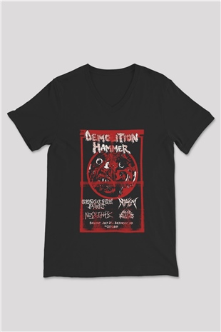 Demolition Hammer Siyah Unisex V Yaka Tişört T-Shirt