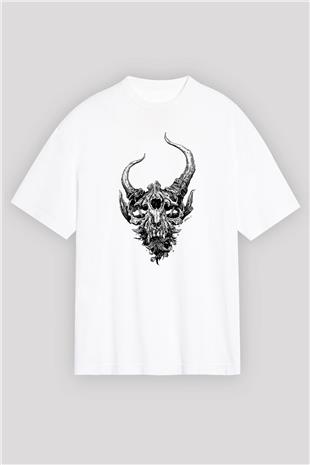 Demon Hunter Baskılı Beyaz Unisex Oversize Tişört - Tshirt
