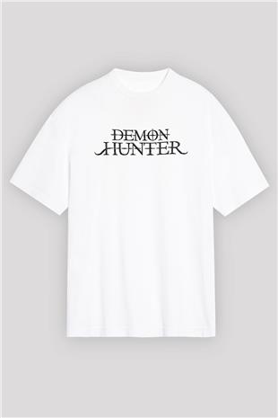 Demon Hunter Baskılı Beyaz Unisex Oversize Tişört - Tshirt