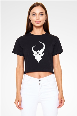 Demon Hunter Baskılı Siyah Crop Top Kadın Tişört - Tshirt