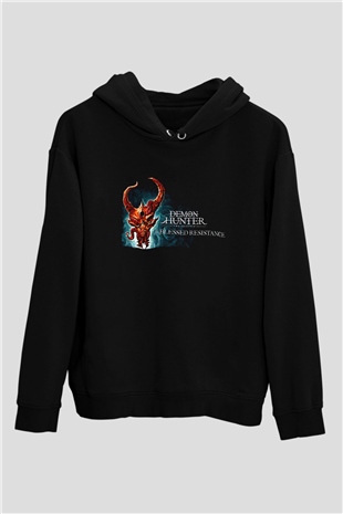 Demon Hunter Baskılı Unisex Siyah Kapüşonlu Sweatshirt