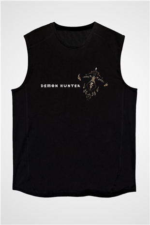 Demon Hunter Baskılı Unisex Siyah Kolsuz Tişört - Tshirt