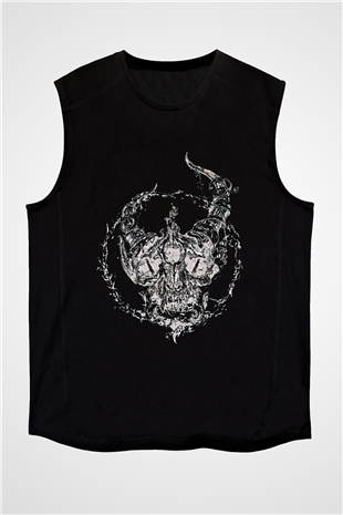 Demon Hunter Baskılı Unisex Siyah Kolsuz Tişört - Tshirt