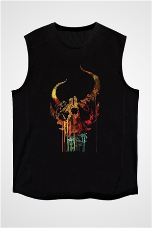 Demon Hunter Baskılı Unisex Siyah Kolsuz Tişört - Tshirt