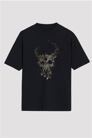 Demon Hunter Baskılı Unisex Siyah Oversize Tişört - Tshirt