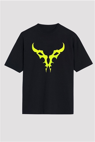 Demon Hunter Baskılı Unisex Siyah Oversize Tişört - Tshirt