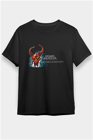 Demon Hunter Baskılı Unisex Siyah Tişört - Tshirt