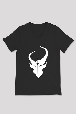 Demon Hunter Baskılı Unisex Siyah V Yaka Tişört - Tshirt