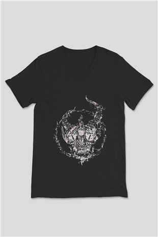 Demon Hunter Baskılı Unisex Siyah V Yaka Tişört - Tshirt
