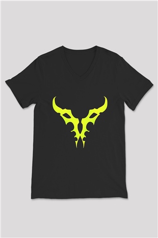 Demon Hunter Baskılı Unisex Siyah V Yaka Tişört - Tshirt