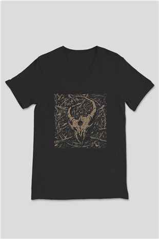 Demon Hunter Baskılı Unisex Siyah V Yaka Tişört - Tshirt