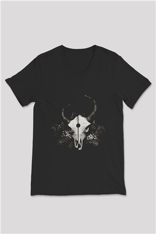 Demon Hunter Baskılı Unisex Siyah V Yaka Tişört - Tshirt