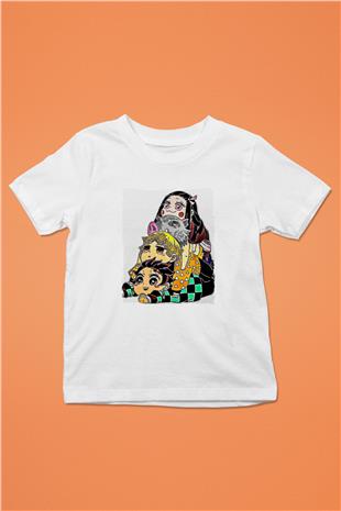 Demon Slayer Baskılı Beyaz Unisex Beyaz Çocuk Tişört - Tshirt