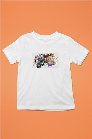 Demon Slayer Baskılı Beyaz Unisex Beyaz Çocuk Tişört - Tshirt