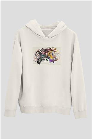 Demon Slayer Baskılı Beyaz Unisex Hoodie