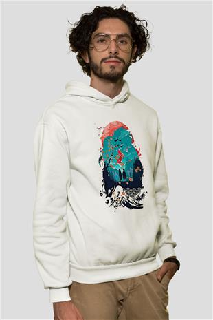 Demon Slayer Baskılı Beyaz Unisex Hoodie