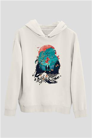 Demon Slayer Baskılı Beyaz Unisex Hoodie