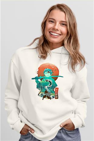 Demon Slayer Baskılı Beyaz Unisex Hoodie