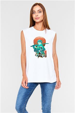 Demon Slayer Baskılı Beyaz Unisex Kolsuz Tişört - Tshirt