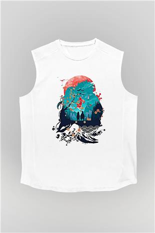 Demon Slayer Baskılı Beyaz Unisex Kolsuz Tişört - Tshirt