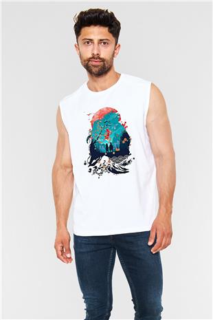 Demon Slayer Baskılı Beyaz Unisex Kolsuz Tişört - Tshirt