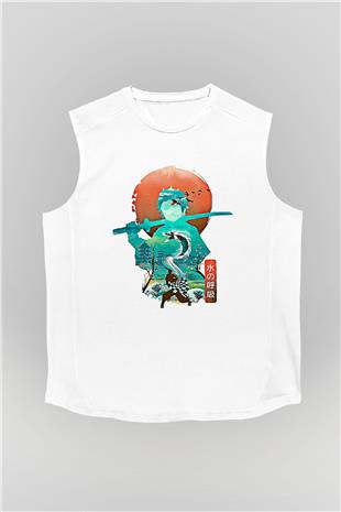 Demon Slayer Baskılı Beyaz Unisex Kolsuz Tişört - Tshirt