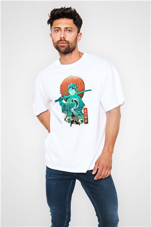 Demon Slayer Baskılı Beyaz Unisex Oversize Tişört - Tshirt
