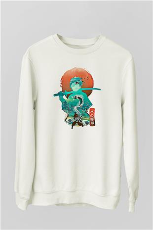 Demon Slayer Baskılı Beyaz Unisex Sweatshirt