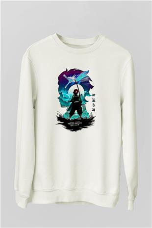 Demon Slayer Baskılı Beyaz Unisex Sweatshirt