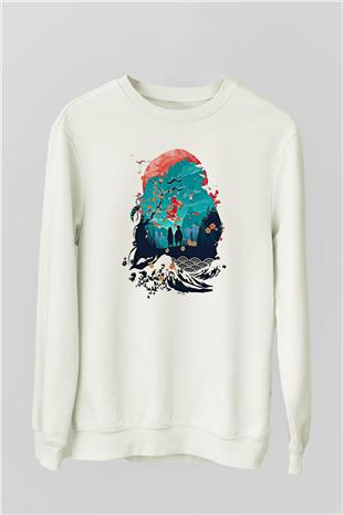 Demon Slayer Baskılı Beyaz Unisex Sweatshirt