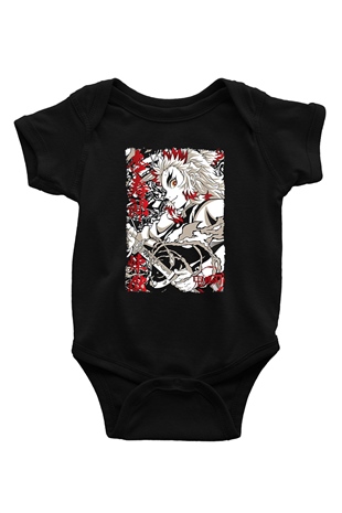 Demon Slayer Baskılı Unisex Siyah Bebek Body - Zıbın