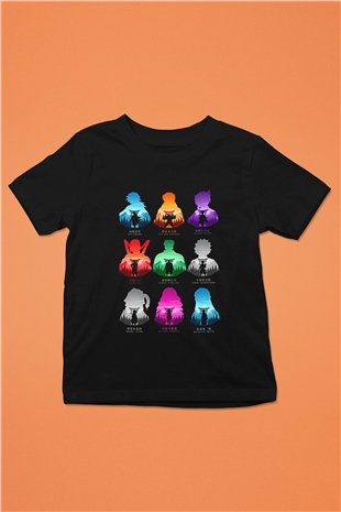 Demon Slayer Baskılı Unisex Siyah Çocuk Tişört - Tshirt