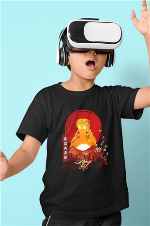 Demon Slayer Baskılı Unisex Siyah Çocuk Tişört - Tshirt