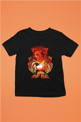 Demon Slayer Baskılı Unisex Siyah Çocuk Tişört - Tshirt