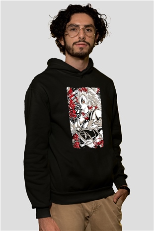 Demon Slayer Baskılı Unisex Siyah Hoodie