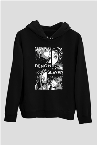 Demon Slayer Baskılı Unisex Siyah Hoodie