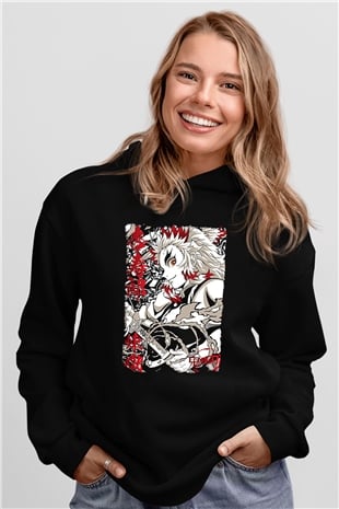 Demon Slayer Baskılı Unisex Siyah Hoodie