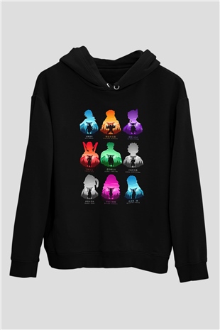 Demon Slayer Baskılı Unisex Siyah Hoodie