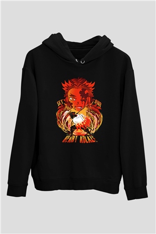 Demon Slayer Baskılı Unisex Siyah Hoodie