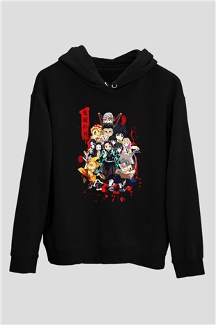 Demon Slayer Baskılı Unisex Siyah Hoodie