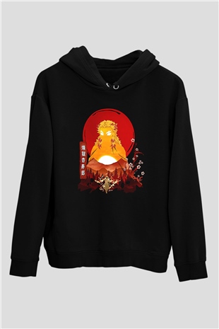 Demon Slayer Baskılı Unisex Siyah Hoodie