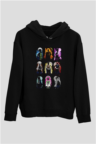 Demon Slayer Baskılı Unisex Siyah Hoodie