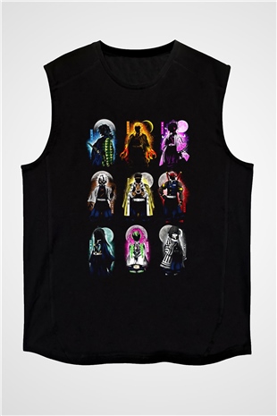 Demon Slayer Baskılı Unisex Siyah Kolsuz Tişört - Tshirt