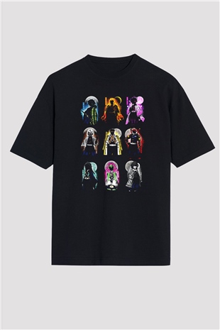 Demon Slayer Baskılı Unisex Siyah Oversize Tişört - Tshirt